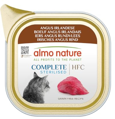 Almo Nature HFC Complete Stelirised, våtfoder för vuxna katter, Irländsk Angus, 85 g skål