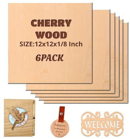 Uadme Sperrholzplatte 3mm, 6 Stück 300x300x3mm Sperrholz Kirschholz, Laser Leimholzplatte Unbehandeltes Holz für Laser Gravur, CNC Schneiden, Malerei, DIY Modell, Weihnachtsdeko