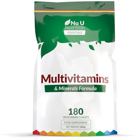 Multivitamin Tablets for Men & Women - 180 Tablets - 6 Month Supply - 25 A-Z Multivitamins & Minerals Including Iron, Zinc & Vitamin D - One a Day - Vegetarian - Made in The UK - Nu U Nutrition