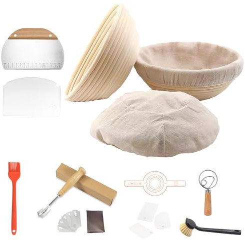Sourdough Proofing Bread Basket, JETAINE 9 Inch & 10 Inch Banneton Proofing Baskets with Cloth Liner, Proving Basket Complete Sourdough Bread Baking Starter Kit