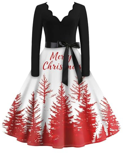 Qixiu weihnachtskleid Damen lustig,Kleid Langarm Damen,cocktailkleid Damen sexy,rotes Paillettenkleid,Kleider für Damen,Kleid Langarm Damen festlich,Strickkleid Damen rot,Sweet Plaid,Weihnachts Kleid