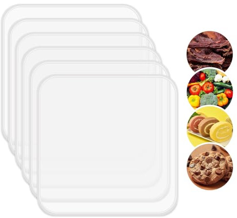 6 Pack Silicone Dehydrator Sheets, Food Dehydrator Trays, 11 x 11 Dryer Sheets, Non-Stick Fruit Leather Trays for Jerky, Fruit, Herbs, Swiss Rolls