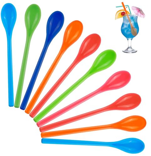 10 cucharas de plástico, larga, para huevos, 18,5 cm, coloridas, resistentes a la rotura, cucharas de mermelada, reutilizables, para postres