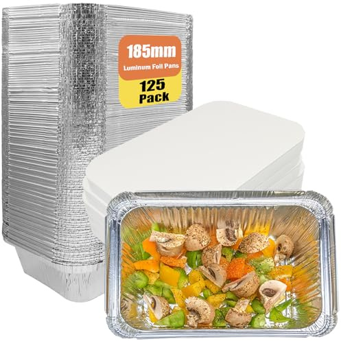JinPhon Lot de 125 Barquette Aluminium avec Couvercle 700 ML, Idéal pour Four, Barbecue, Congélation et Batch Cooking, Plat Aluminium Jetables Multi-usages