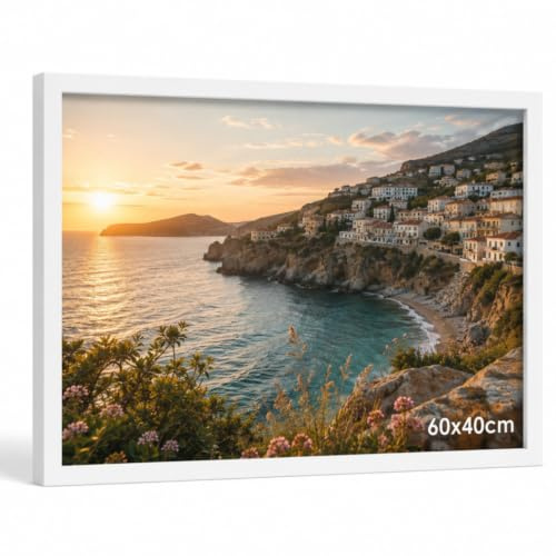 Truevaste Bilderrahmen 40x60 cm Weiß, MDF Posterrahmen mit 1 mm Acrylglas, Fotorahmen 60x40 für Fotos, Poster & Kunstdrucke, Hoch- oder Querformat zum Aufhängen