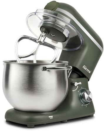 Girmi IM50 Amasadora planetaria, 2200 W Max, 8 litros, 6 velocidades, Pulse, recipiente inoxidable con asa, dispositivo de seguridad, accesorios incluidos, Verde