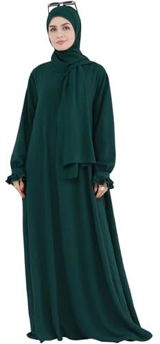 khalat Frauen Muslimische Gebet Abaya Islamisches bescheidenes Kleid mit Hijab-Schal Spitzenärmel Fließendes Abaya-Kleid