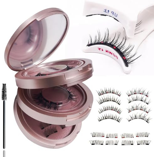 XFSRG 3 Paia Ciglia Magnetiche Ciglia finte Magnetiche Naturali Riutilizzabili Non Necessita di Colla Facile Da Indossare E Rimuovere con Piegaciglia e Pennello（Rosa）