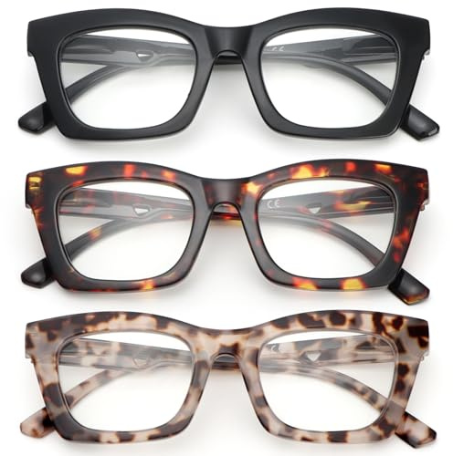KoKoBin 3 Pack Occhiali da lettura luce anti-blu da donna Oversize Occhiali da computer quadrati di moda