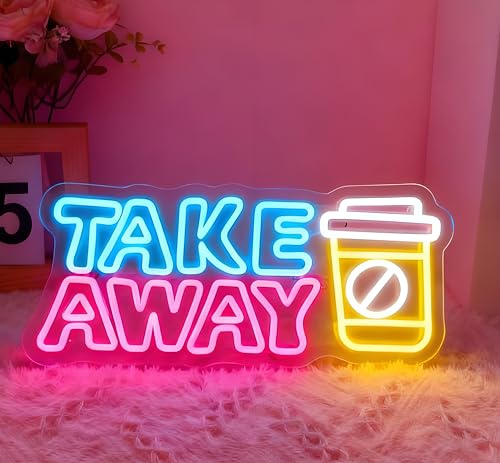 FANSIR Take Away Neon Schild, LED Kaffee Neon Sign für Wand Deko, Dimmbare Neonlichter USB Power für Home Bar Mann Höhle Café Bistro Club Party Hochzeit