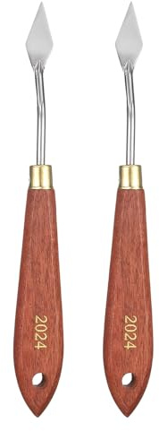 QUARKZMAN 2pcs Outil De Peinture 1.18 x 0.51 7.09 Longueur rouge/argent | en acier inoxydable, manche en bois hêtre, Lame en forme De larme, Couteaux à Peinture avec trou, Couteaux à Peinture