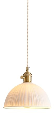 Jadssox Lámpara Colgante de cerámica Blanca de 7,5 de latón para Techo, lámpara Colgante con cúpula Acanalada para Cocina, lámpara Colgante para Loft, Bar, Comedor, Dormitorio, Mini lámpara de araña