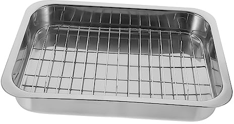 Ipetboom Bandeja Horno Inoxidable Rectangular con Rejilla Práctica para Hornear y Servir Cocina Hogar Restaurante