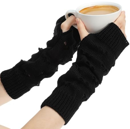 Sorcristy 1 Paar Fingerlose Handschuhe, Goth Armstulpen, Punk Armwärmer, Zerrissene Handschuhe für Halloween, Cosplay, Karneval, Party, Damen und Herren