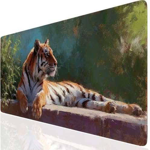 Tiger Mauspad XXL, Gelb Mousepad 800x400x3mm mit Genähten Kanten, Mauspad Großes Schreibtischauflage, Gaming Mousepad Wasserdicht und rutschfest, Desk Mat Vernähte Kanten für MacBook, Laptop DE-8887