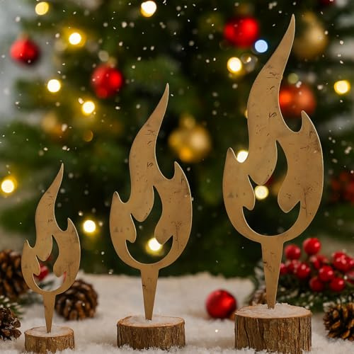 Talleros 3er Set Rost Flammen Weihnachtsdeko Outdoor Roststecker Kerzenflamme Weihnachtsdeko Aussen Rost Gartendeko Gartenstecker Weihnachten Deko Draußen Metall Weihnachten Dekoration Outdoor (A)