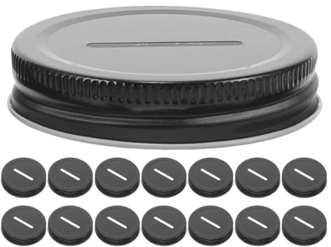 Mobestech Mason Jar Coin Slot Lids 70mm Tinplate Money Saving Jar Inserts Bank Lid Covers 15pcs Set for Home Kitchen Canning and Storage