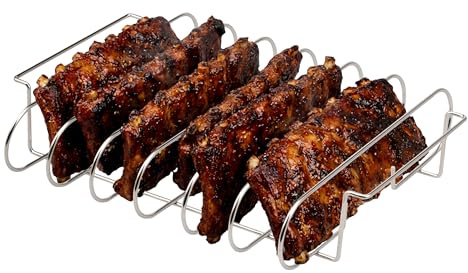 eluno Spareribs Halter mit Haltegriffen, Rippchenhalter zur Zubereitung von 6 Spareribs für Beste Ergebnisse im Smoker, Grill und Backofen, spülmaschinengeeigneter Grillhalter aus Edelstahl