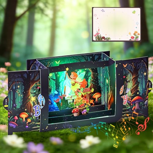 Magical Fairy Musical Birthday Card for Girls, with Lights & Music | 3D Pop Up Greeting Card Happy Birthday Card with Enchanted Forest Design for Girl, Kids Birthday Gifts