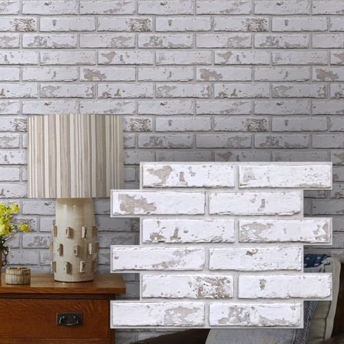 COMSTICKC 3D White Brick Wall Panel Self Adhesive Wall Stickers Wallpaper | 10 Sheets 15.7 x 11.8, Lightweight Thin PVC 3D Peel and Stick Fake Brick Wall Covering for DIY Wall Decor