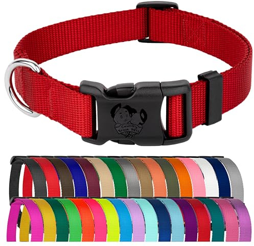 Country Brook Petz - Everyday Nylon Dog Collar for Large, Medium, and Small Dogs and Puppies - for Everyday Use in 10+ Warm Colors (Large, 1 Inch Wide, Red)