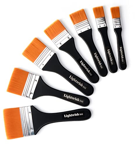LIGHTWISH Set of 7 Flat Paint Brushes for Applying Gesso, Acrylic Paint, Oil Paint, Watercolor