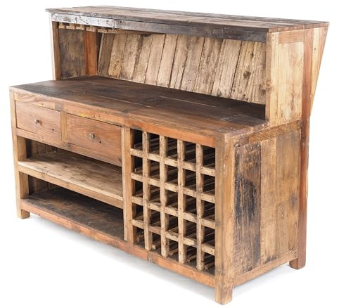 Vintage Design BARSCHRANK PUREWOOD | 150x110x55cm(BxHxT) | Shabby Chick Minibar, Bar Theke aus Altholz | Verkaufstresen, Kassentresen, kultiges Dekoobjekt | Farbe: 01 Natur-Vintage