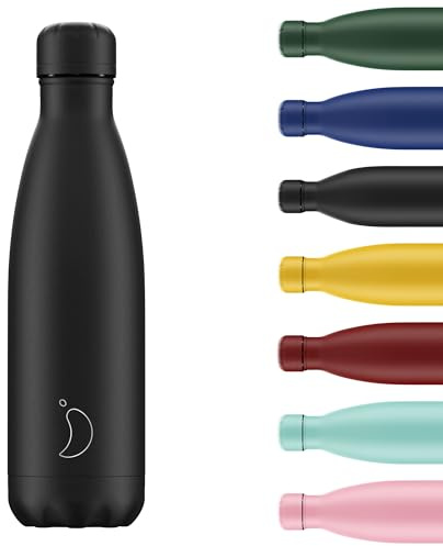 Chilly's Botella De Agua Acero Inoxidable y Reutilizable, Prueba de Fugas, Libre de transpiración, Todo Negro, 1800 ml