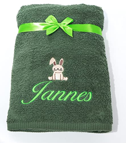 Generisch ★ Handtuch mit Namen und Motiv Bestickt ★ Duchtuch ★ Geschenk ★ Badetuch ★ 500 g/m2 ★ (70 x 140 cm, Olivgrün)