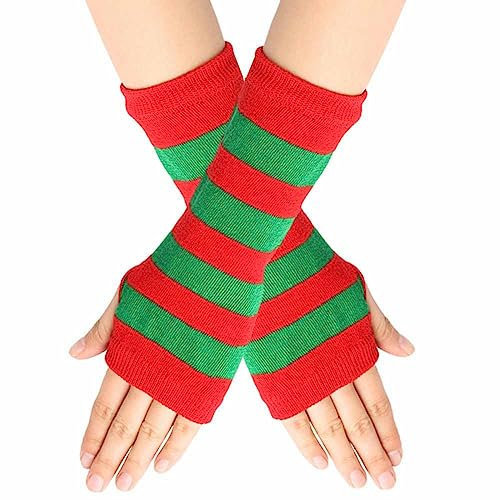 SHTGOI 2 Paar Fingerlose Handschuhe Gestrickte streift Pulswärmer Warme Armlinge mit Daumenloch Bunte Handstulpen Lang Weicher Arm Wärmer Winter-Handschuhe für Männer Frauen zum Tippen Fahren 25#