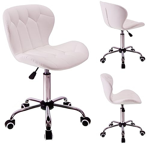 T-THREE.Modern swivel office chair, stylish dressing seat, PU leather padded computer chair, height-adjustable, For Home Office(White)