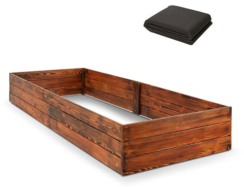 Hochbeet aus Holz Lackiert Hingucker Gemüsegarten Gemüsebeet Kräuterbox Kiste 203x80x27 cm Pflanzkasten Blumenkasten mit Vlies (203x80x27)