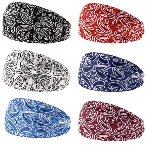 YARIEW 6Pcs Headbands Head Bands Sweat Band Hair Wrap Headwrap Fashion Boho Wide Thick Workout Yoga Elastic Headbands Mens Cooling Running Sports