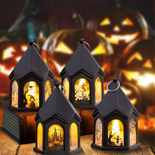 HBWHNIU 4 Pezzi Lanterna Decorativa per Halloween, Ornamenti di Halloween, Decorazione Lanterna, Decorazione Castello, per Prato Casa Giardino Festa