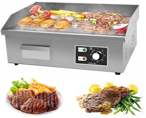 Nonstick Electric Frying Pan - Adjustable Temperature Teppanyaki Grill - Stainless Steel Countertop Flat Top Cooking Surface 50~300℃