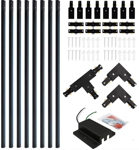 LRAEMXG 26FT H Track Lighting Rails Black, H Type Track Lighting Rails Kit with Floating Canopy Connector, End Caps, Live End Feed, L Connectors, Compatible with 3-Wire Single Circuit H Style System