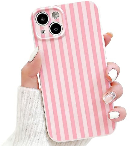 NITITOP Cover per iPhone 14 Carina Righe Striped, Rosa | per Donne Ragazze, Aesthetic per Stripes, Custodia In TPU Sottile Antiurto, Protettiva Completa per Fotocamera
