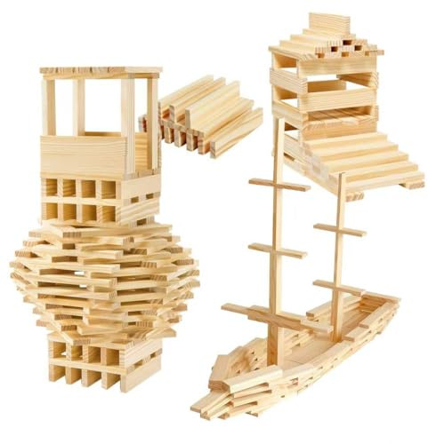 qimeyu Costruzioni Legno,Costruzioni Legno per Bambini,Jenga Gioco Legnos,150 Mattoncini Impilare,Naturale Costruzionis di Legnos,Regalo Bambino e Bambina
