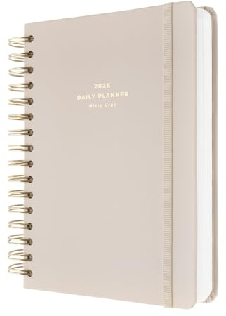 Kokonote Agenda 2026 Dia por Pagina A5 Misty Gray - Agenda diaria Anual mujer con Anillas - Incluye Pegatinas, Marcapáginas y Apartados funcionales