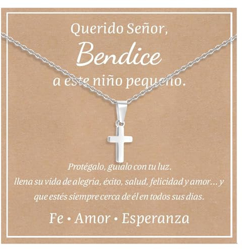 FLHEART Croix Chrétienne Collier pour Garçon - Acier Inoxydable Plaqué Or/Argent Pendentifs Collier Chaîne Religious Amulet Cadeau pour Enfant Pâques, Baptême, Première Communion Anniversaire Noël