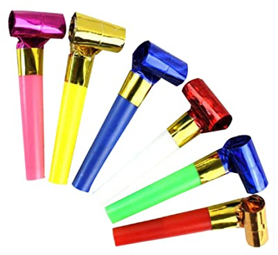 AZIDWERYQ 20 Piezas Matracas ruidosas Cuernos de Fiesta Juguetes a Granel Favores de Fiesta de cumpleaños Años Matracas Accesorios Premios Silbatos para niños Serpentinas (Color Aleatorio) Silbato