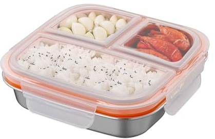 Opilroyn Fiambrera de acero inoxidable, 600 ml, a prueba de fugas, de acero inoxidable, 3 compartimentos, fiambrera para niños, para camping, senderismo, escalada, deportes al aire libre, viajes