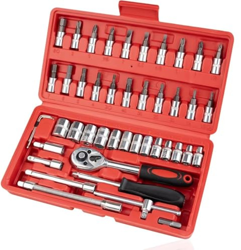 Juego de llaves de vaso Juego De Destornilladores Con Llave De Trinquete Y Enchufe Métrico De 1/4 Pulgadas Juego De Llaves De Trinquete Con Barra De Extensión 46 Uds.
