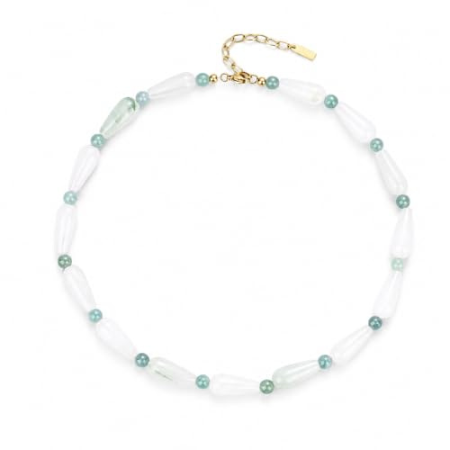 COAI Massivt Pärlhalsband för Kvinnor, Kristallhalsband med Stora Pärlor för Kvinnor, Blå Aventurin Jade Lila Bärkvarts Justerbar Längd 40 cm med 5 cm Förlängare, 40+5cm, Sten