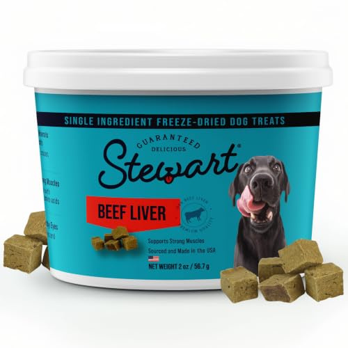 Stewart Friandises lyophilisées pour Chien, Foie de bœuf, saines, Naturelles, ingrédient Unique, friandises pour Chien, sans céréales, friandises au Foie pour Chiens, 56,7 g, Pot refermable