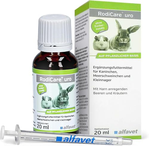 Alfavet RodiCare URO - 20 ml Ergänzungsfuttermittel für Kleinnager | Zur Unterstützung der Harnwege von Kaninchen & Meerschweinchen, gegen Harnsteinbildung, inklusive praktischer Dosierspritze