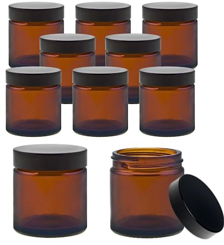 mikken 10 kleine Glastiegel/Salbentiegel/Cremetiegel aus Braunglas 60 ml inkl. Etiketten