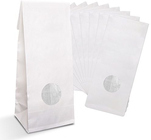 Logbuch-Verlag 100 kleine weiße Papiertüten MIT FENSTER Folieneinlage 8 x 5 x 24,5 cm lebensmittelecht Teetüten Blockbodenbeutel Kekstüten Plätzchentüten