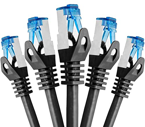 BIGtec - 5 Stück - 2m CAT.7 Gigabit Patchkabel Netzwerkkabel schwarz Kupferkabel Patch Ethernt LAN DSL Kabel CAT7 (RJ45, Cat 7, S/FTP PIMF) 2,00m