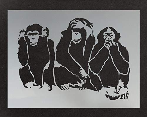 3 Weise Affen Schablone Kleidung, Spruch, Sehen Affen Art Decor & Basteln Schablone Malen Leinwand Kunst, Wände, Stoffe, Möbel Verschiedene Größen Optionen Wiederverwendbar Stencil By Ideal Stencils
